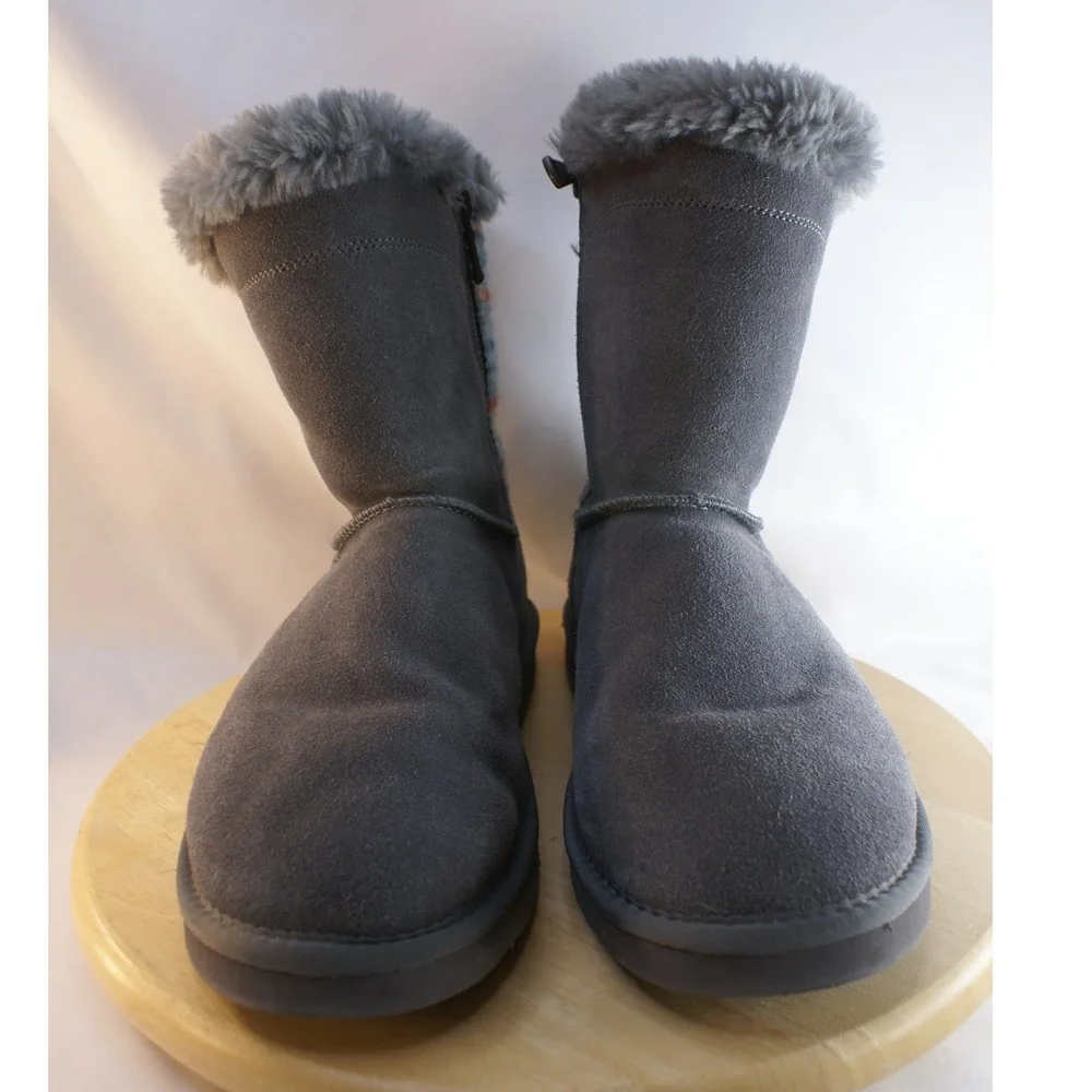 Lamo Willow Grey Suede Knit Back Faux Fur Lined Boots MU20110QV Womens 10